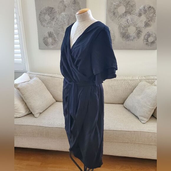 City Chic | Faux Wrap Layered Sleeve Dress - size 16 in Black - Picture 5 of 13